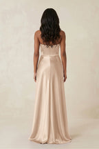 Sheath Strapless Ruffled Satin Bridesmaid Dress in Champagne - Curvevia