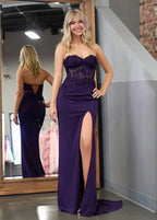 Sheath Sweetheart Long Satin Prom Dress with Slit - Curvevia