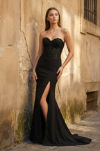 Sheath Sweetheart Long Satin Prom Dress with Slit - Curvevia