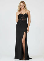 Sheath Sweetheart Long Satin Prom Dress with Slit - Curvevia