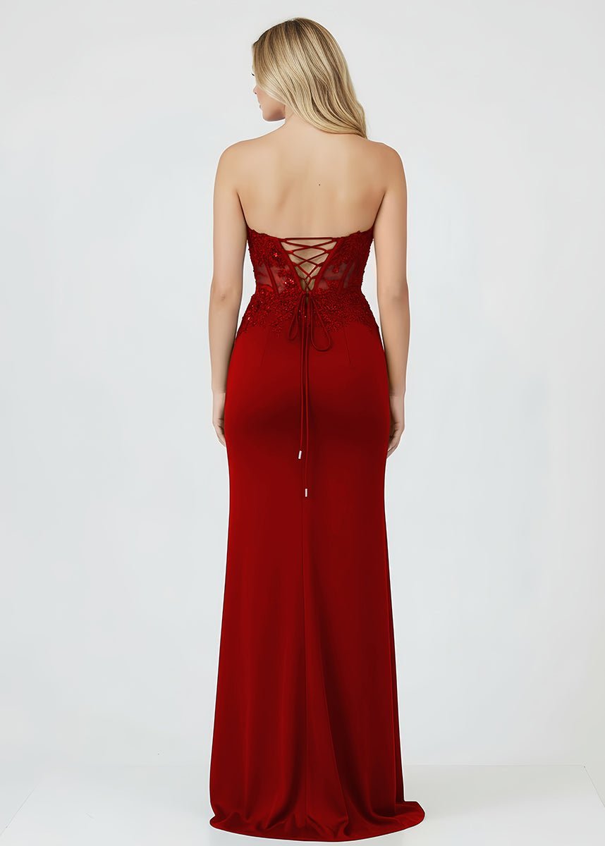 Sheath Sweetheart Long Satin Prom Dress with Slit - Curvevia