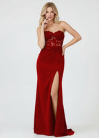 Sheath Sweetheart Long Satin Prom Dress with Slit - Curvevia