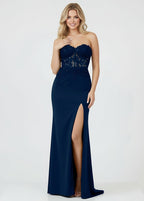 Sheath Sweetheart Long Satin Prom Dress with Slit - Curvevia
