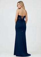 Sheath Sweetheart Long Satin Prom Dress with Slit - Curvevia