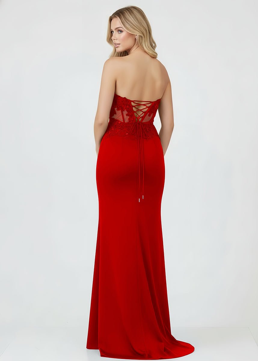 Sheath Sweetheart Long Satin Prom Dress with Slit - Curvevia