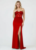 Sheath Sweetheart Long Satin Prom Dress with Slit - Curvevia
