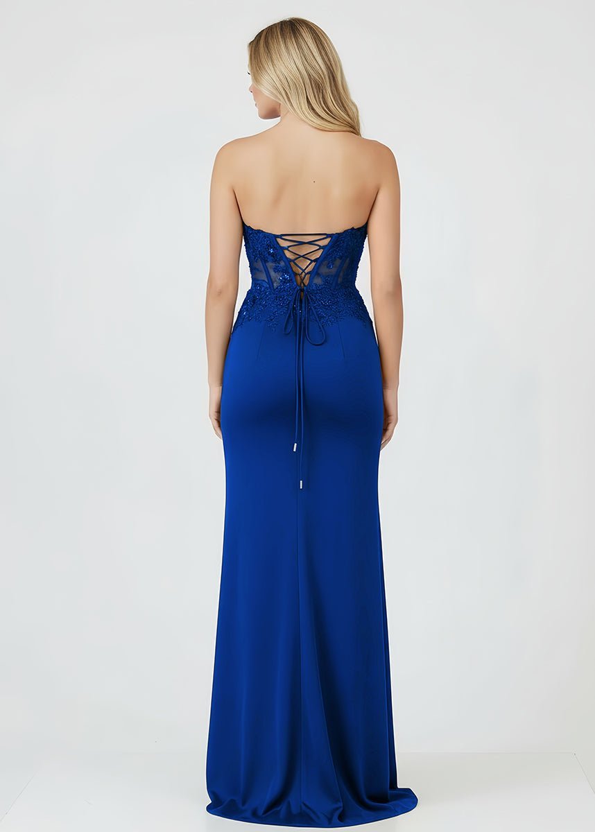 Sheath Sweetheart Long Satin Prom Dress with Slit - Curvevia