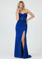 Sheath Sweetheart Long Satin Prom Dress with Slit - Curvevia