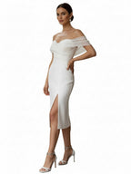 Sheath Off-The-Shoulder Sleeveless Tea-Length Wedding Dresses - Curvevia