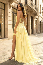 Royal Blue Strapless Ruffles Sleeveless Long Prom Dress with Slit - Curvevia