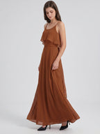 Terracotta Chiffon Sheath Scoop Neck Backless Floor-Length Bridesmaid Dress with Bow - Curvevia