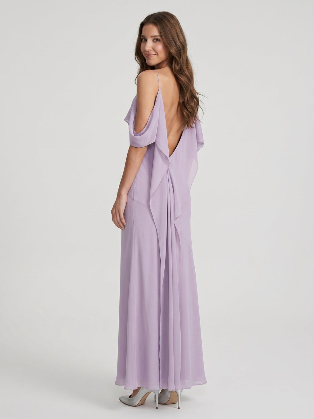 Graceful Lavender Chiffon mermaid Straight Neck Backless Ankle-Length Bridesmaid Dress - Curvevia