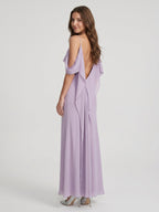 Graceful Lavender Chiffon mermaid Straight Neck Backless Ankle-Length Bridesmaid Dress - Curvevia