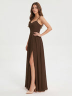 Mocha Chiffon A-Line Sweetheart Backless Ankle-Length Bridesmaid Dress - Curvevia