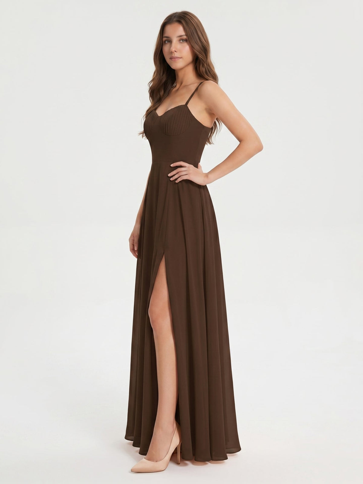 Mocha Chiffon A-Line Sweetheart Backless Ankle-Length Bridesmaid Dress - Curvevia