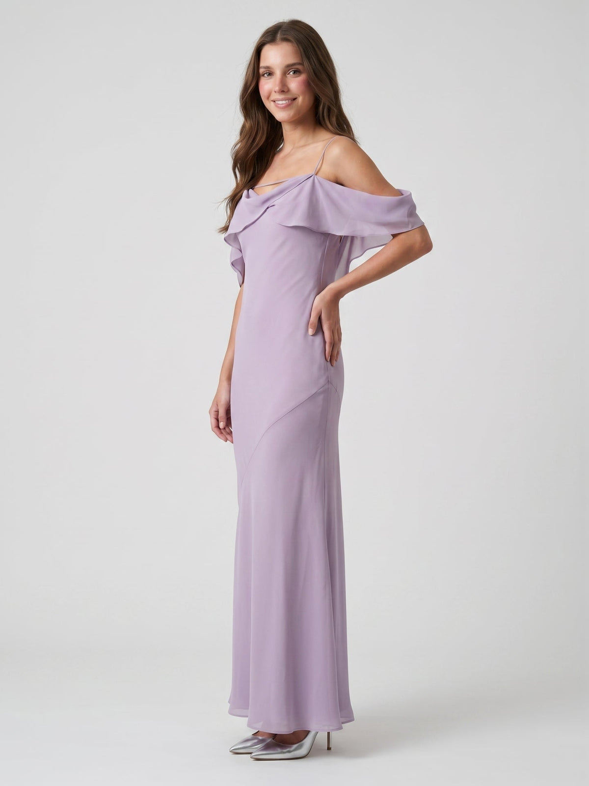 Graceful Lavender Chiffon mermaid Straight Neck Backless Ankle-Length Bridesmaid Dress - Curvevia