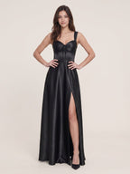 Elegant Black Satin A-Line Scoop Neck Backless Ankle-Length Bridesmaid Dress - Curvevia