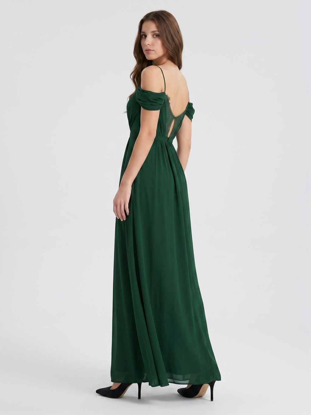 Forest Green Chiffon A-Line Sweetheart Backless Floor-Length Pleated Bridesmaid Dress - Curvevia