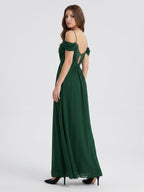 Forest Green Chiffon A-Line Sweetheart Backless Floor-Length Pleated Bridesmaid Dress - Curvevia