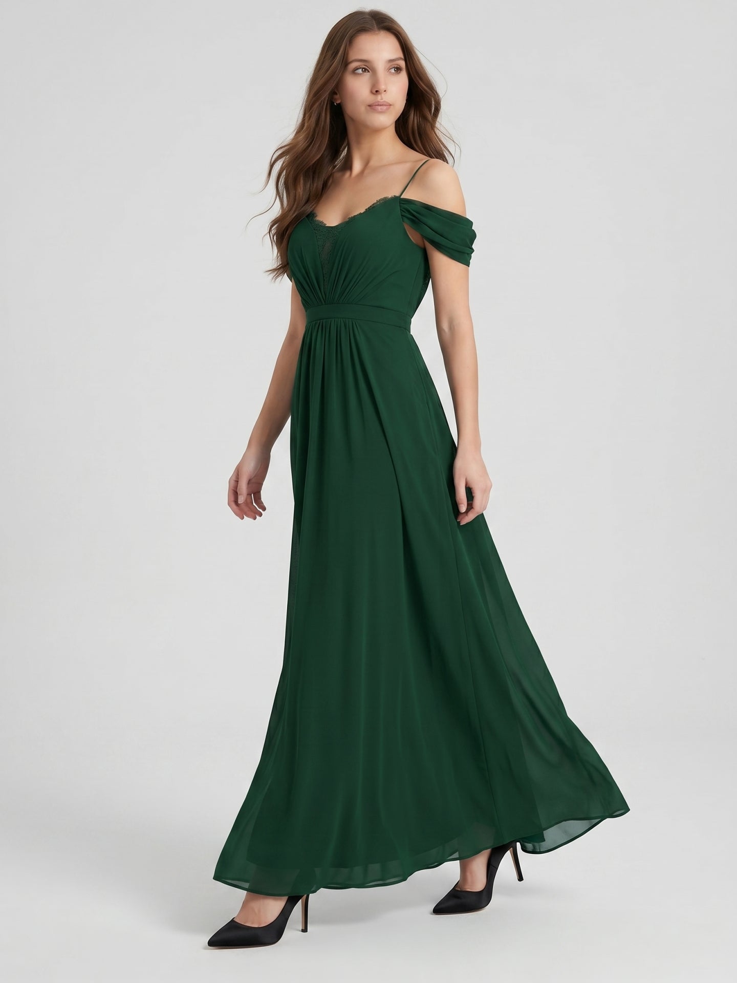 Forest Green Chiffon A-Line Sweetheart Backless Floor-Length Pleated Bridesmaid Dress - Curvevia