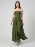 Olive Green Chiffon A-Line Off-the-Shoulder Backless Floor-Length Bridesmaid Dress - Curvevia