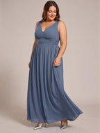Simple Stormy Chiffon Empire V-Neck Back Zip Ankle-Length Plus Size Bridesmaid Dress - Curvevia
