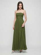 Olive Green Chiffon A-Line Off-the-Shoulder Backless Floor-Length Bridesmaid Dress - Curvevia