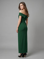 Emerald Stretch Knit Mermaid Off-the-Shoulder Backless Floor-Length Bridesmaid Dress - Curvevia