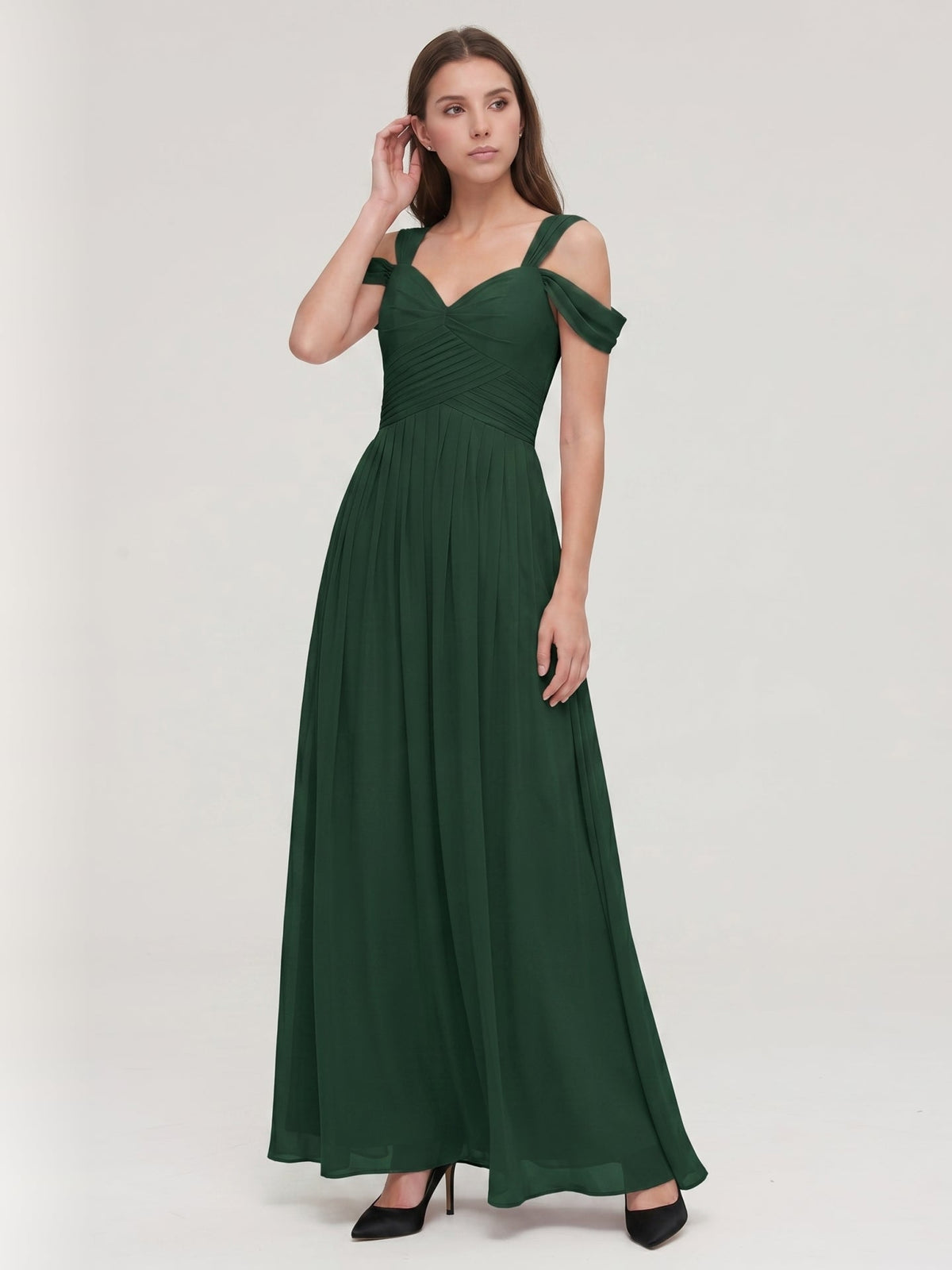 Forest Green Chiffon A-Line Sweetheart Backless Floor-Length Bridesmaid Dress - Curvevia