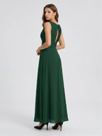 Forest Green Chiffon A-Line V-Neck Keyhole Back Floor-Length Pleated Bridesmaid Dress - Curvevia