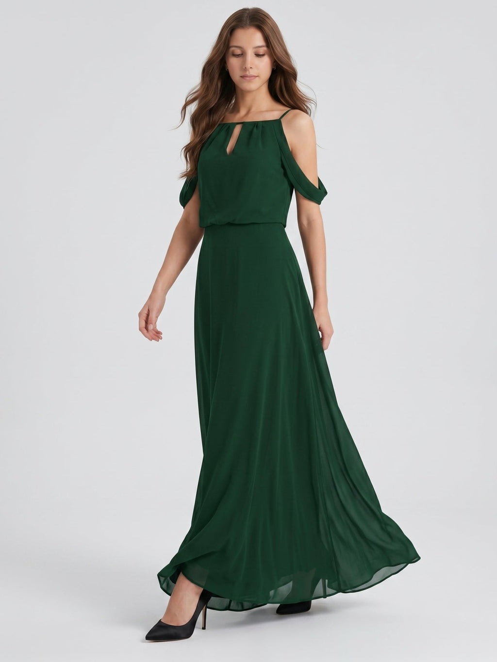 Forest Green Chiffon A-Line Square Neck Backless Floor-Length Bridesmaid Dress - Curvevia