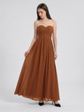 Terracotta Chiffon A-Line Off-the-Shoulder Back Zip Floor-Length Pleated Bridesmaid Dress - Curvevia
