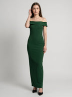 Emerald Stretch Knit Mermaid Off-the-Shoulder Backless Floor-Length Bridesmaid Dress - Curvevia