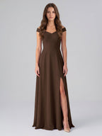 Mocha Chiffon A-Line Sweetheart V-Back Floor-Length Bridesmaid Dress - Curvevia