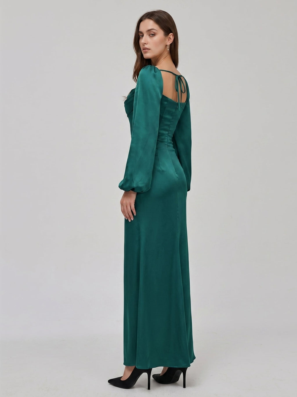 Peacock Satin Sheath Cowl Neck Back Zip Floor-Length Bridesmaid Dress - Curvevia