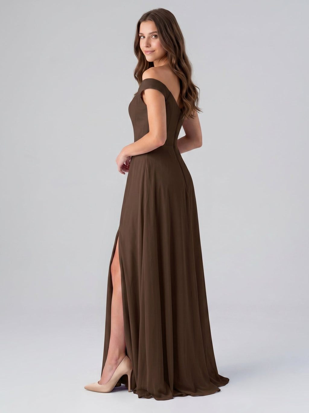 Mocha Chiffon A-Line Sweetheart V-Back Floor-Length Bridesmaid Dress - Curvevia