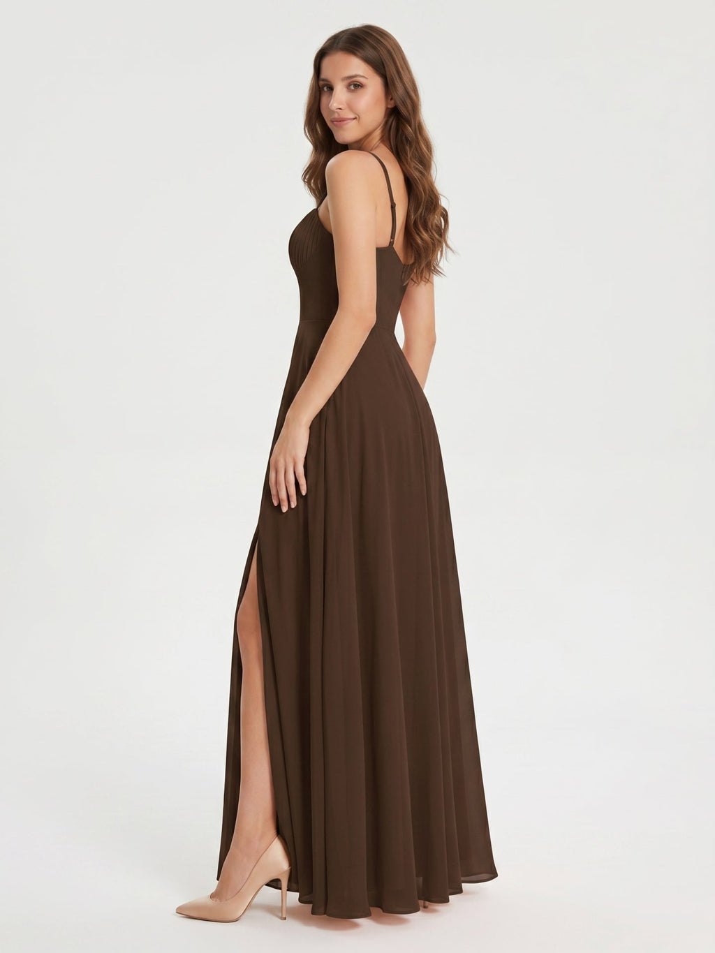 Mocha Chiffon A-Line Sweetheart Backless Ankle-Length Bridesmaid Dress - Curvevia