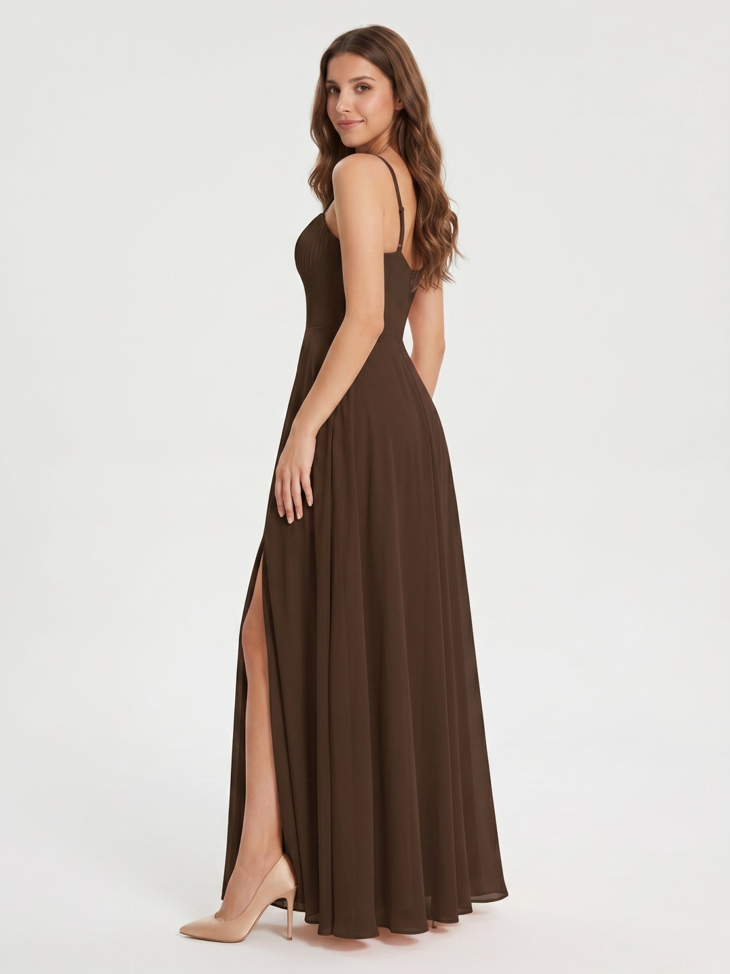 Mocha Chiffon A-Line Sweetheart Backless Ankle-Length Bridesmaid Dress - Curvevia