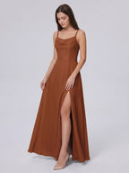 Terracotta Chiffon A-Line Scoop Neck Backless Ankle-Length Bridesmaid Dress - Curvevia