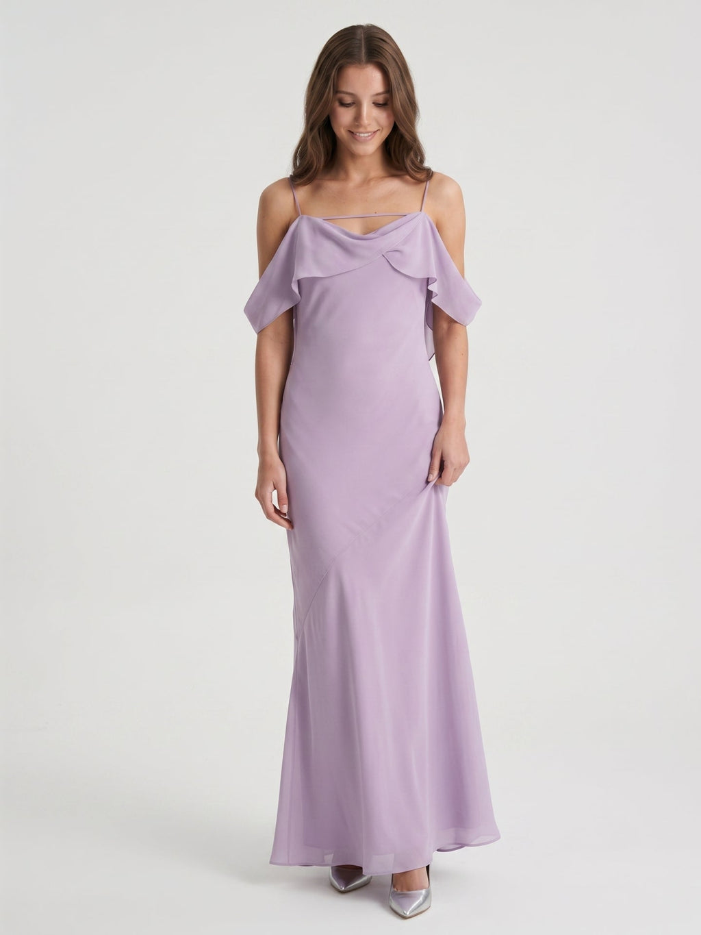 Graceful Lavender Chiffon mermaid Straight Neck Backless Ankle-Length Bridesmaid Dress - Curvevia