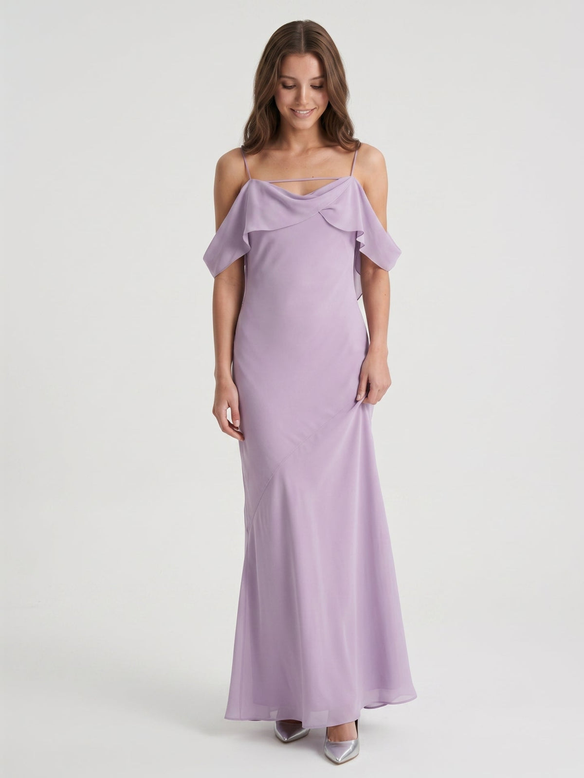 Graceful Lavender Chiffon mermaid Straight Neck Backless Ankle-Length Bridesmaid Dress - Curvevia