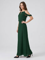 Forest Green Chiffon A-Line Square Neck Backless Floor-Length Bridesmaid Dress - Curvevia
