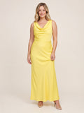 Romantic Lemon Matte Satin A-Line Cowl Neck Backless Ankle-Length Bridesmaid Dress - Curvevia