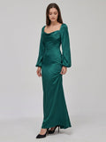 Peacock Satin Sheath Cowl Neck Back Zip Floor-Length Bridesmaid Dress - Curvevia