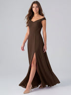 Mocha Chiffon A-Line Sweetheart V-Back Floor-Length Bridesmaid Dress - Curvevia