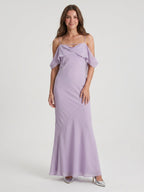 Graceful Lavender Chiffon mermaid Straight Neck Backless Ankle-Length Bridesmaid Dress - Curvevia
