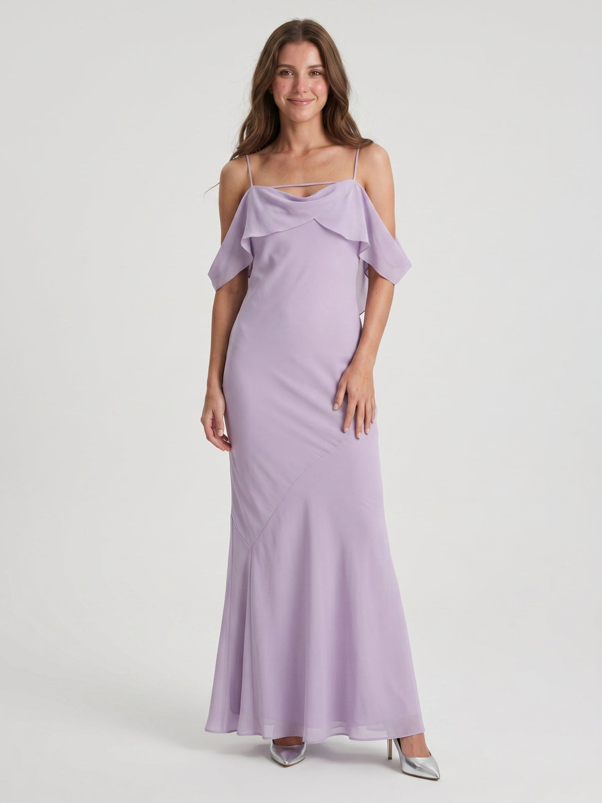 Graceful Lavender Chiffon mermaid Straight Neck Backless Ankle-Length Bridesmaid Dress - Curvevia