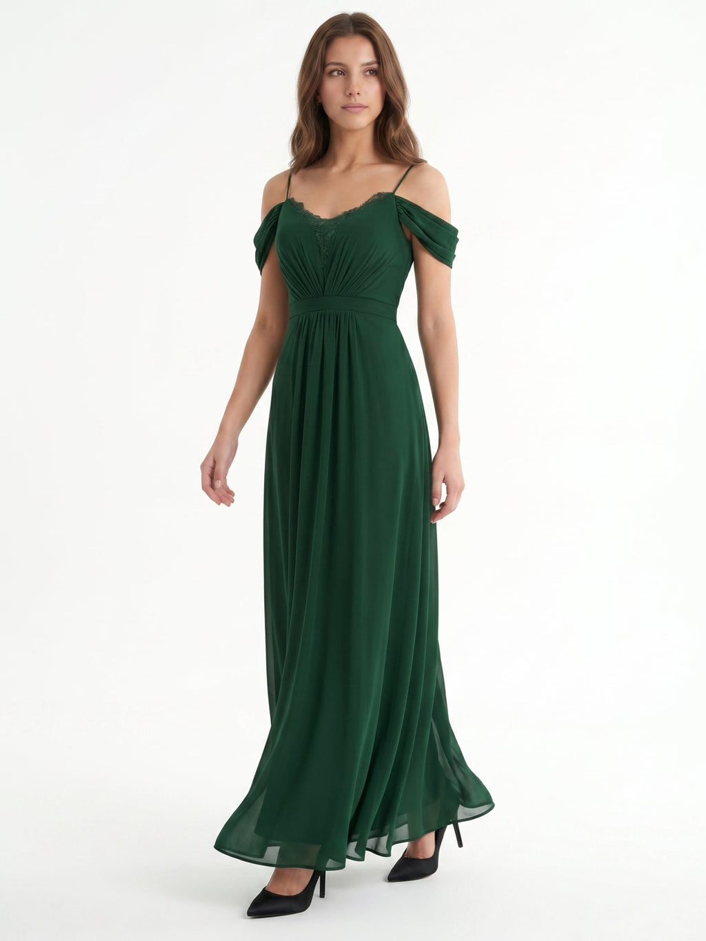 Forest Green Chiffon A-Line Sweetheart Backless Floor-Length Pleated Bridesmaid Dress - Curvevia