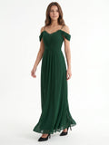 Forest Green Chiffon A-Line Sweetheart Backless Floor-Length Pleated Bridesmaid Dress - Curvevia