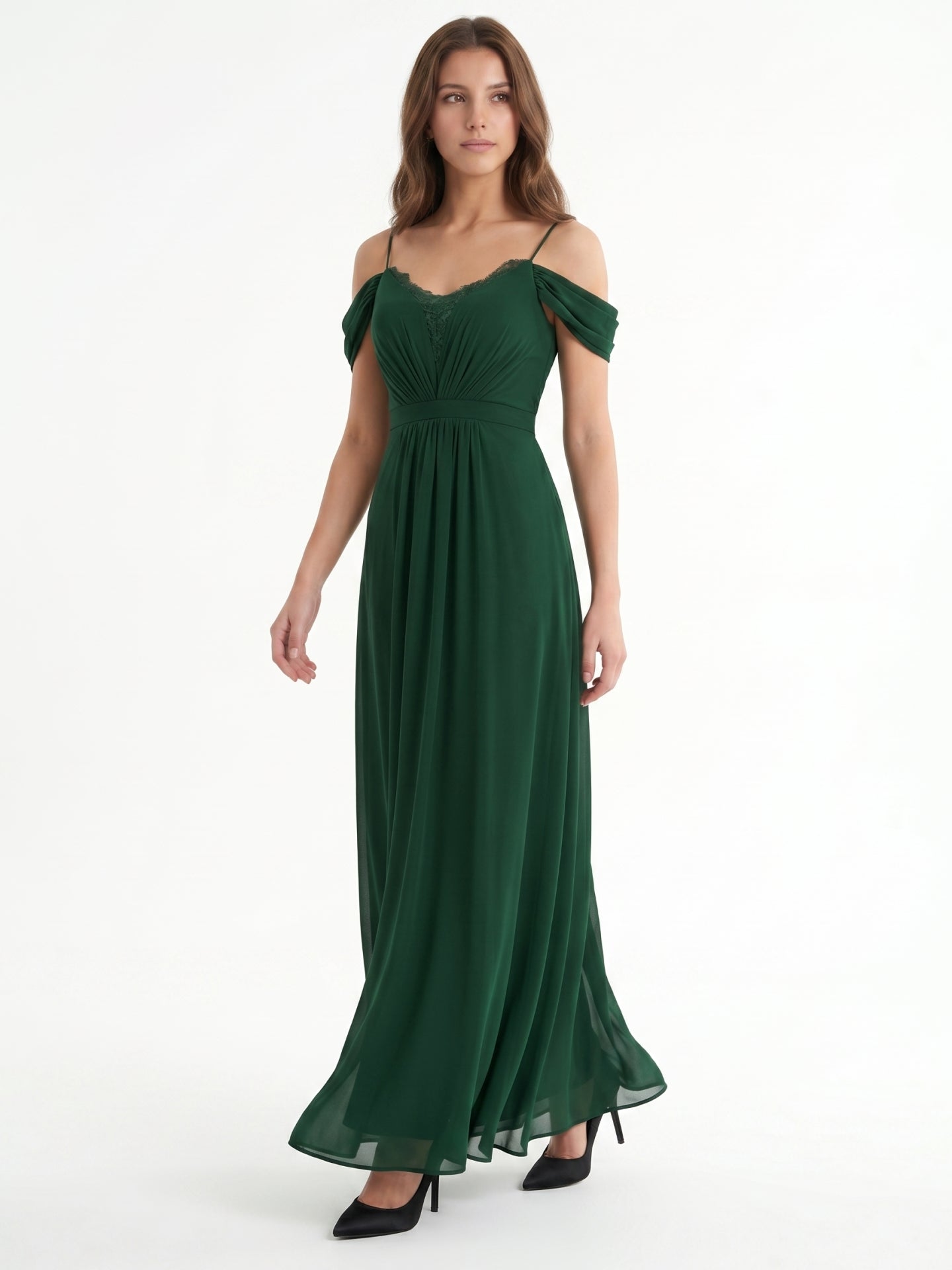 Forest Green Chiffon A-Line Sweetheart Backless Floor-Length Pleated Bridesmaid Dress - Curvevia